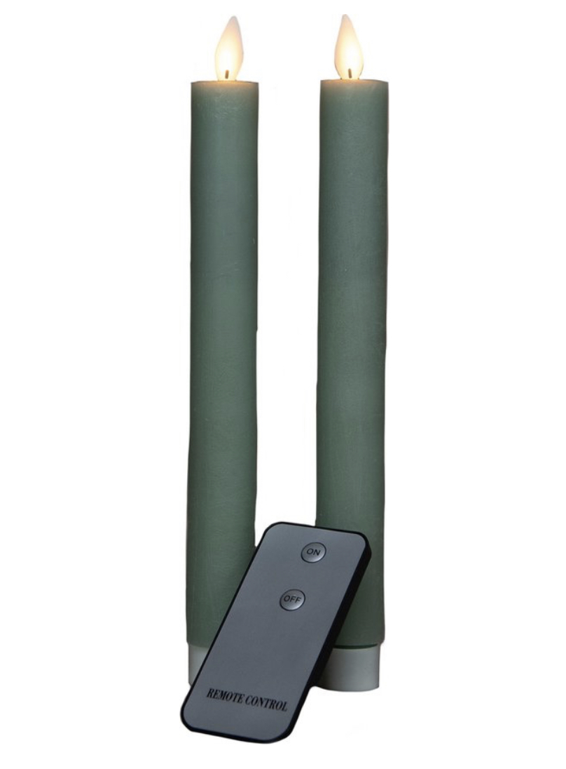 Regenboog het spoor Frank Worthley LED kaarsen 2x - Jade groen Afstandsbediening - Dinerkaars rustiek wax 23  cm - LED kaars batterij - KK Fashion
