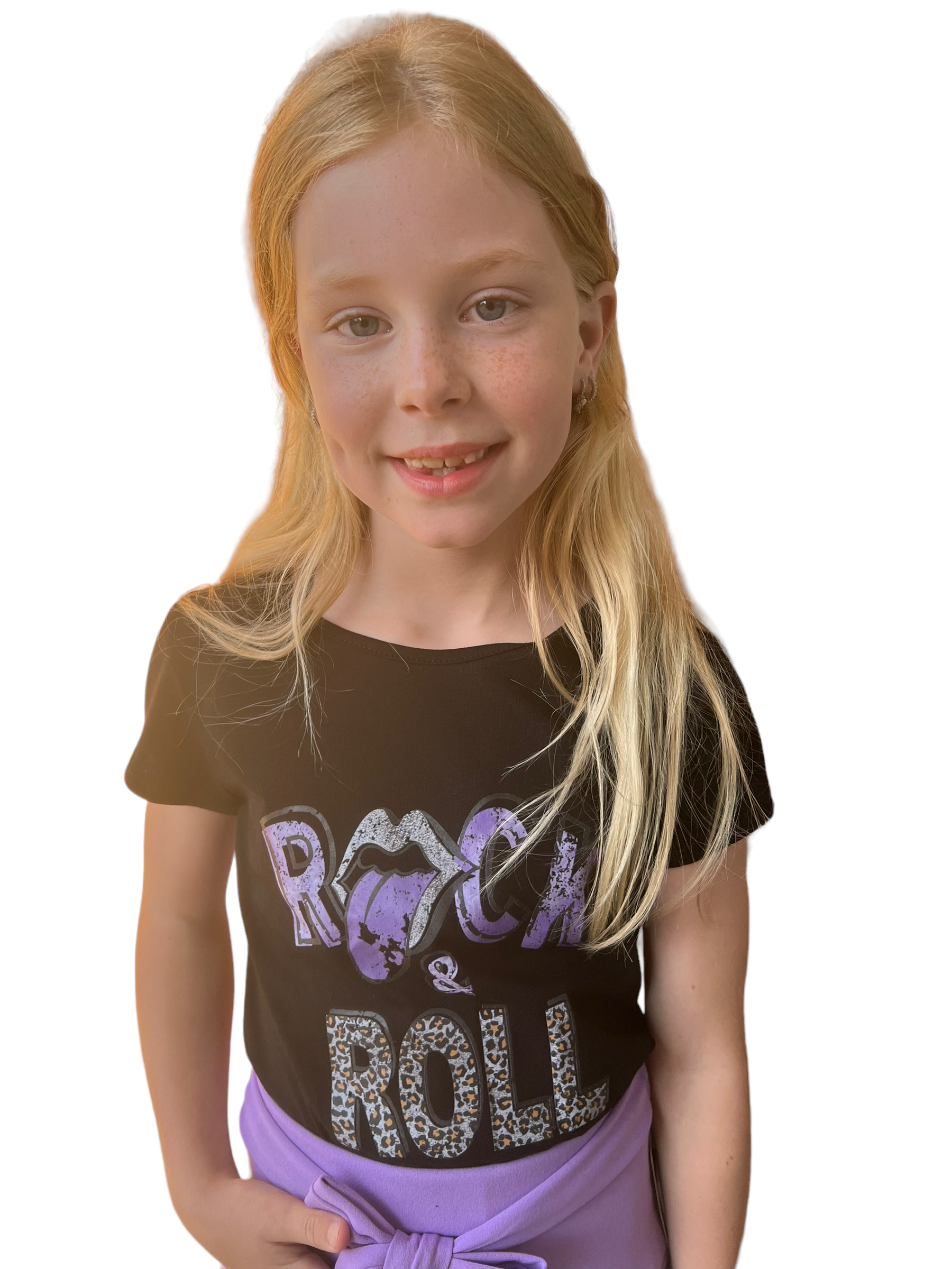 Rijp Grondig voor Meisjes t-shirt rock&roll zwart/lila - KK Fashion